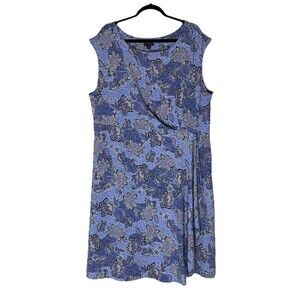 J Jill Womens Wearever Draped A Line Dress Size 2X Blue Floral Travel Office Eco